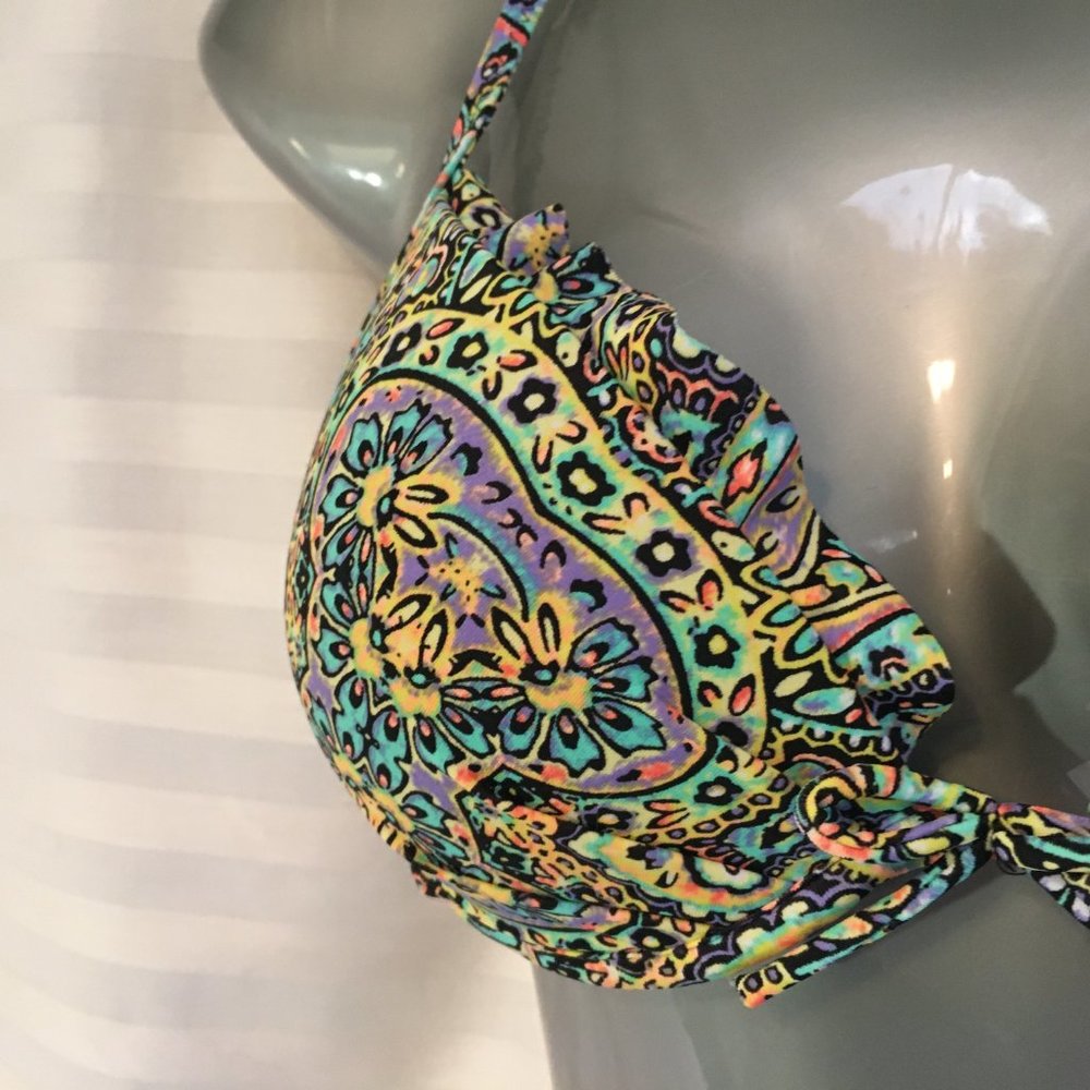 Victoria's Secret Bikini 2 pcs Set Top Sz 32C Bottom Medium Pushup Paisley Boho - Picture 5 of 14